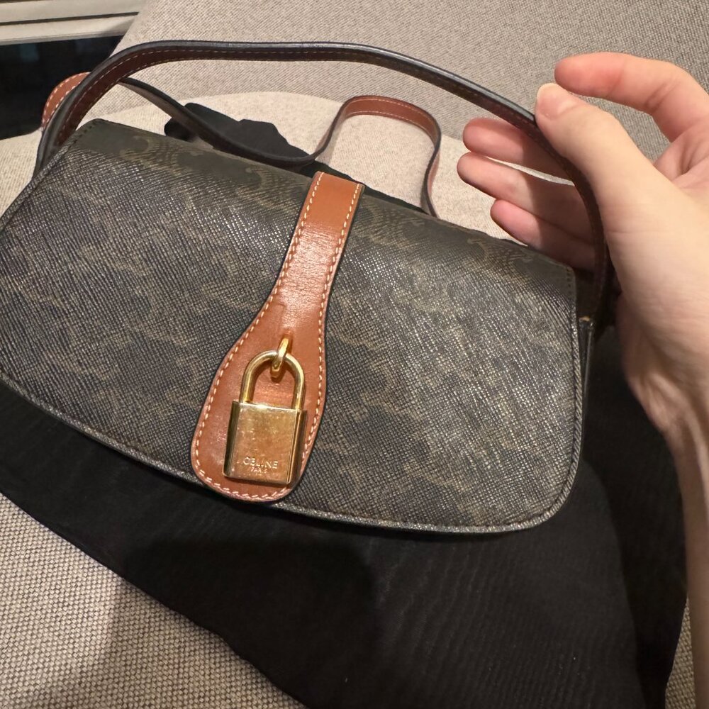 Celine Triomphe Canvas and Calfskin Clutch On Strap - Picture 2 of 4